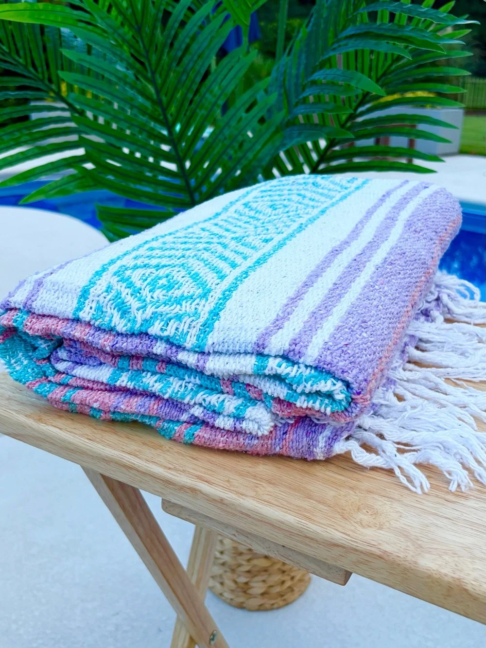 Mexican Falsa Blanket – Woven Striped Serape Throw with Fringe